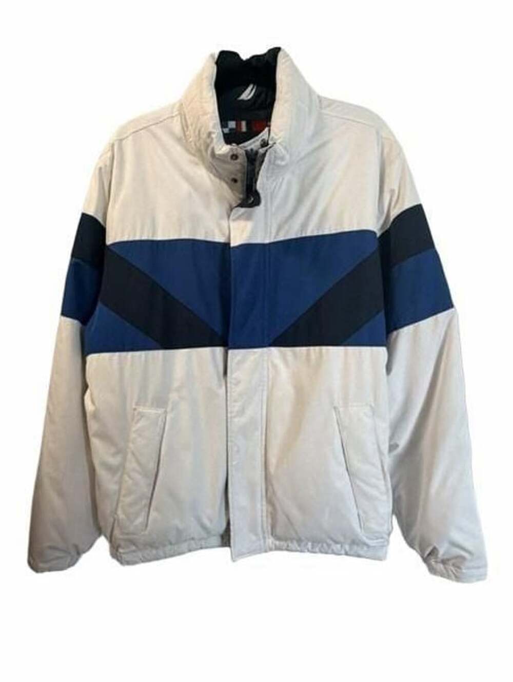 Nautica Jacket hoodie Size Large White Blue Colorblock Sailing